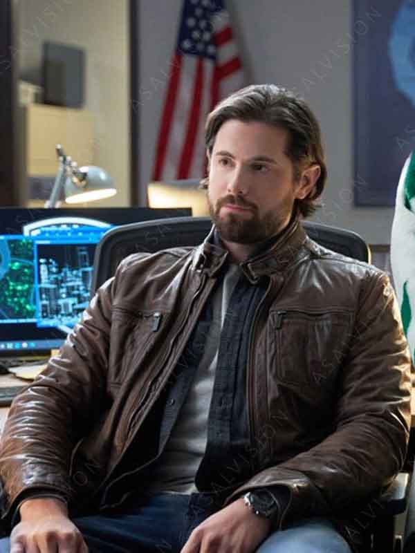 Tipline Mysteries Dial 1 for Murder 2024 Chris McNally Brown Leather Jacket