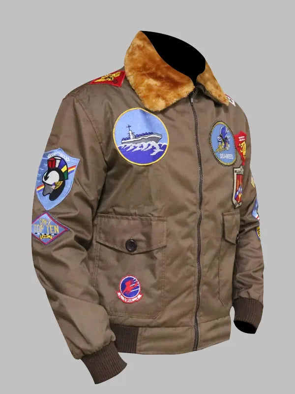 Top Gun Tom Cruise Jet Fighter Brown Fur Collar Jacket