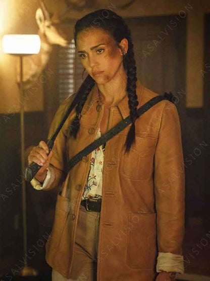 Trigger Warning Jessica Alba Brown Leather Jacket