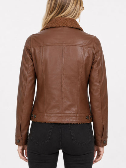Ulani Cognac Brown Leather Sherpa Lined Jacket