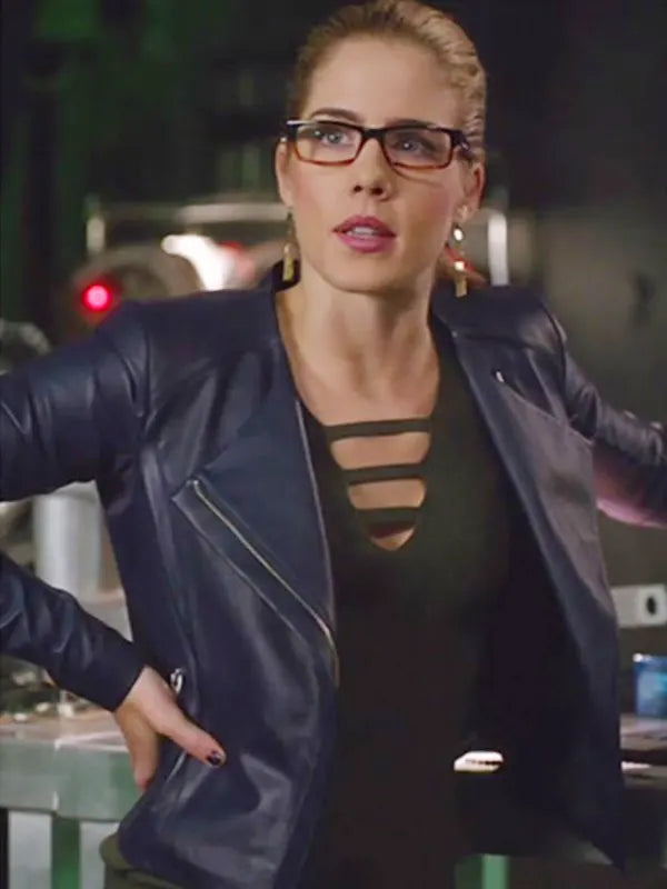Tv Series Arrow Emily Bett Rickards Blue Leather Jacket