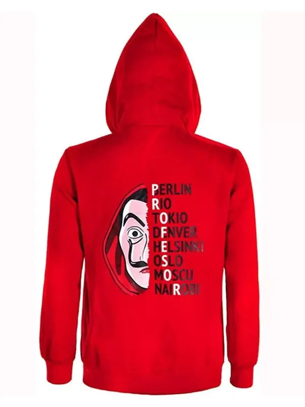 Tv Series Money Heist La Casa De Papel Costume Fleece Zip-Up Style Red Hoodie
