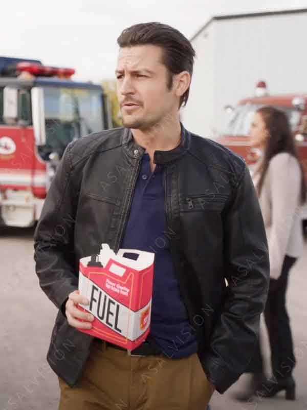 Tyler Hynes Movie Shifting Gears 2024 Luke Black Zipper Leather Jacket