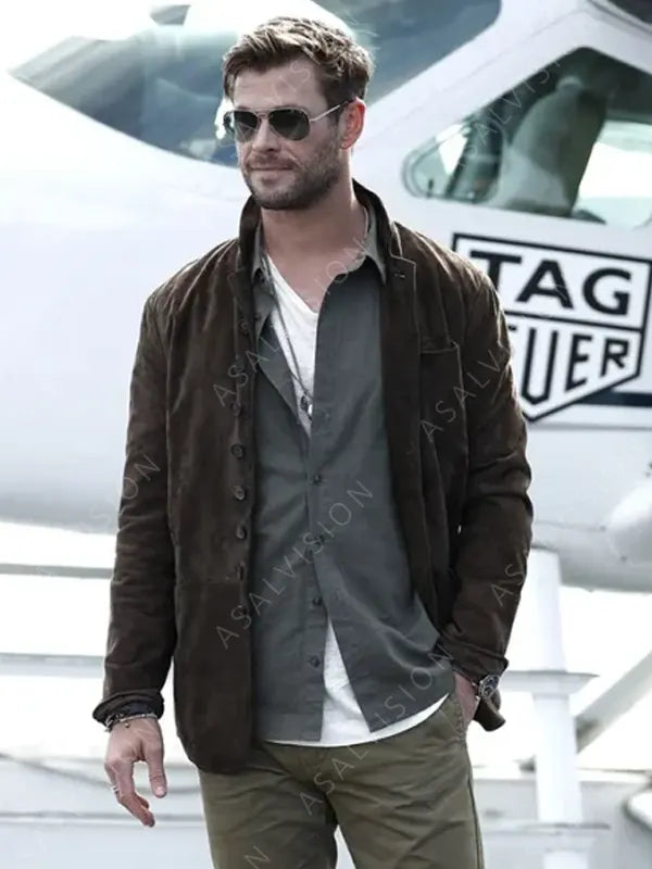 Tyler Rake Extraction 2 Chris Hemsworth Suede Leather Brown Jacket