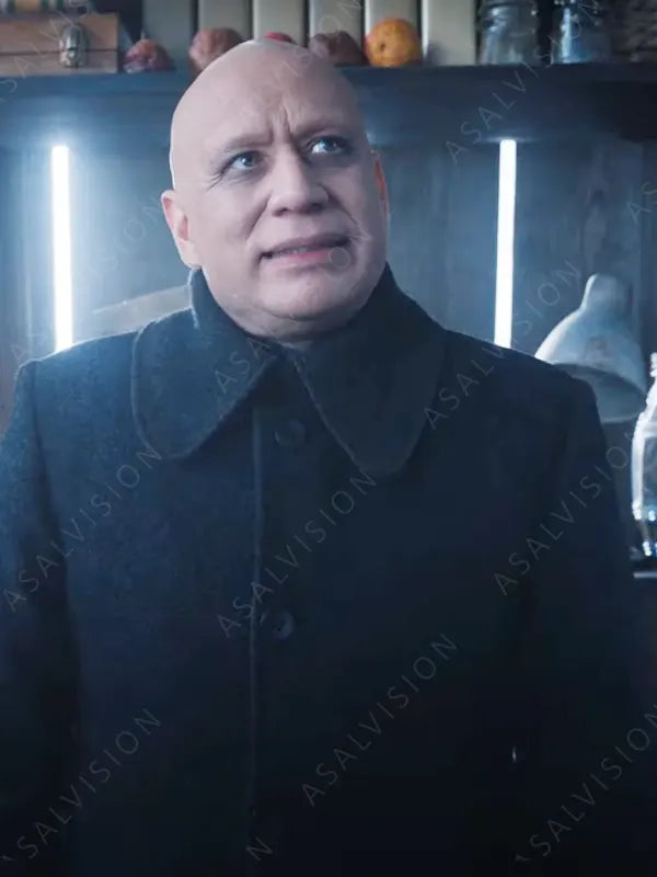 Uncle Fester Wednesday Fred Armisen Long Wool Trench Coat