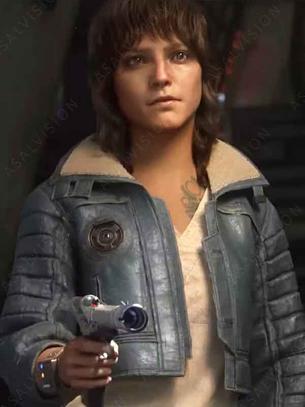 Video Game Star Wars Outlaws 2024 Kay Vess Waxed Blue Cropped Leather Jacket