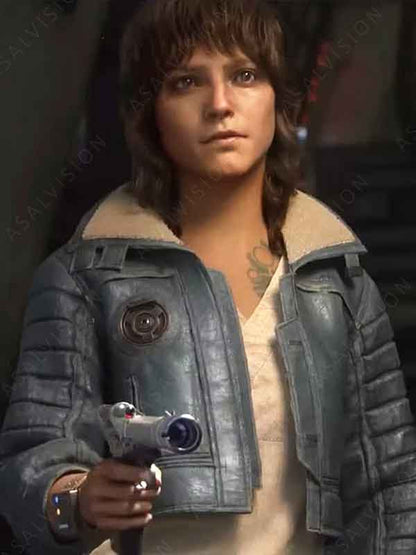 Video Game Star Wars Outlaws 2024 Kay Vess Waxed Blue Cropped Leather Jacket