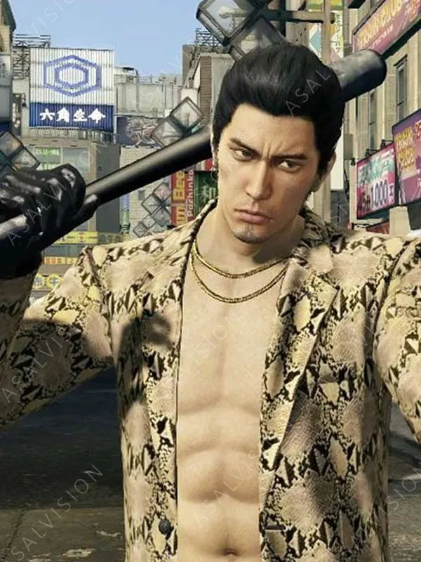 Video Game Yakuza Like A Dragon Goro Majima Snakeskin Leather Jacket