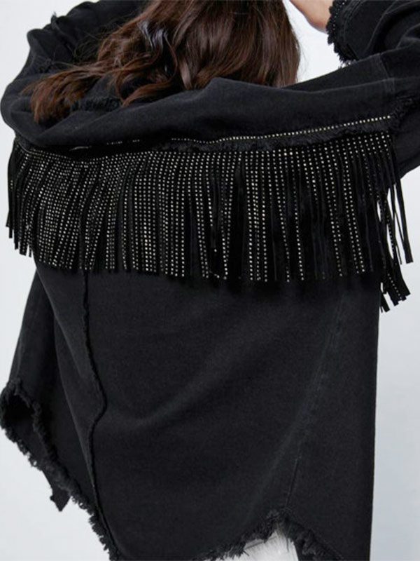 Villanelle Black Fringe Denim Jacket