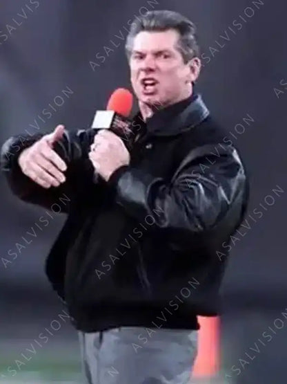 Vince McMahon XFL Bomber Black Jacket For Mens