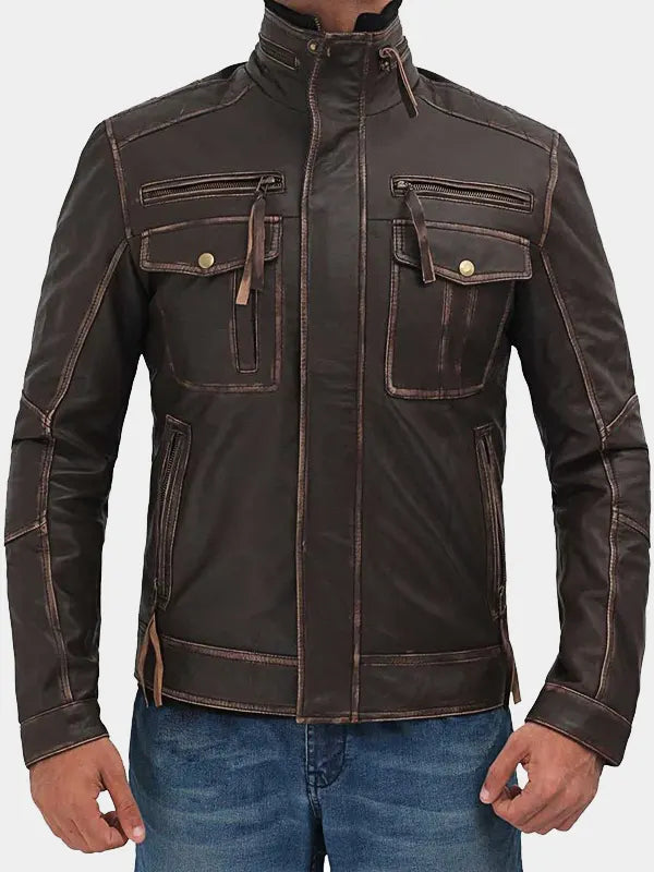 Vintage Cafe Racer Leather Jacket