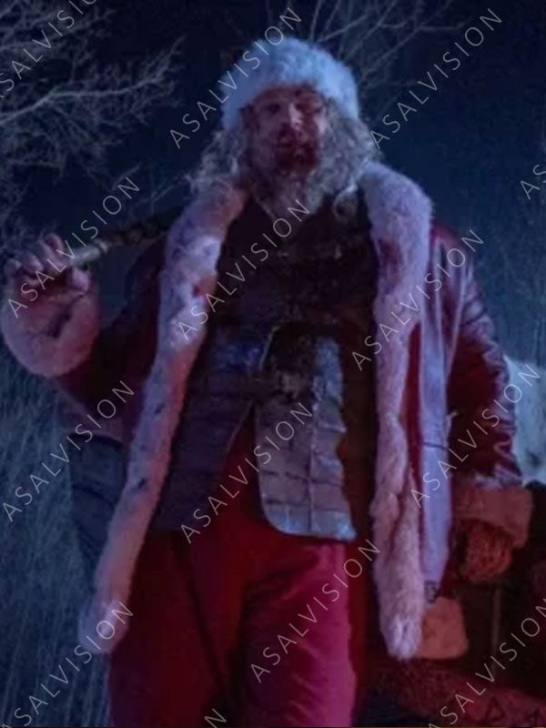 Violent Night Santa Claus Red Leather Shearling Coat
