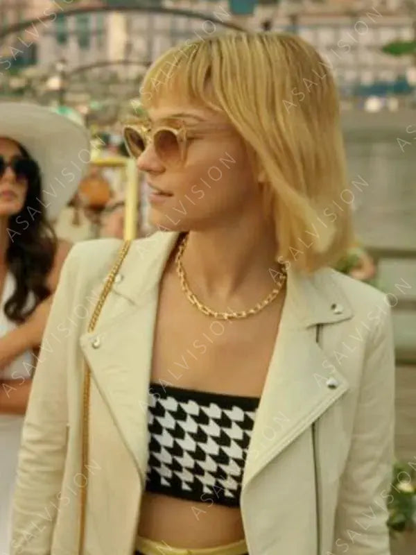 Violett Beane Death And Other Details Season 1 Imogene White Leather Jacket