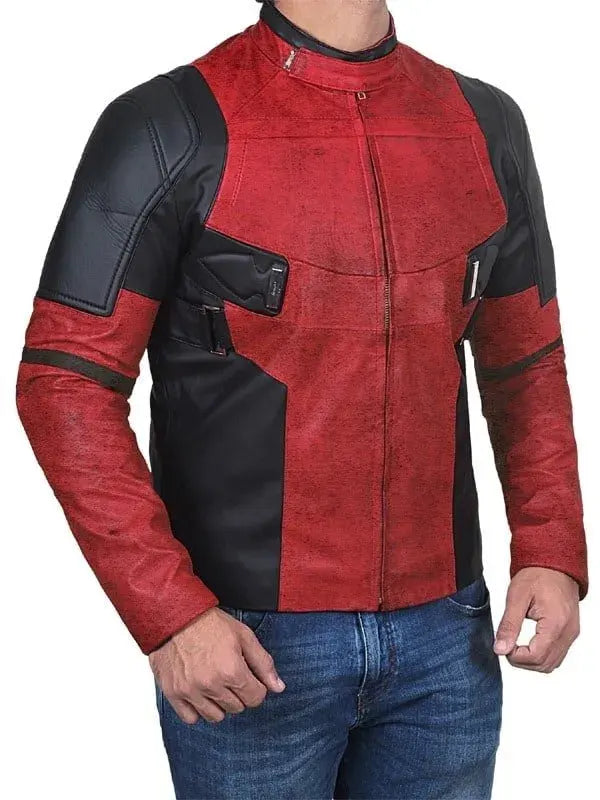 Wade Wilson Deadpool Leather Jacket Red And Black