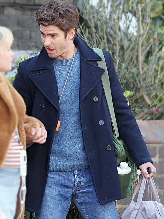 We Live in Time Andrew Garfield Blue Wool Pea Coat