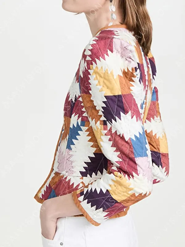 Wednesday Christina Ricci Quilted Multicolor Printed Jacket
