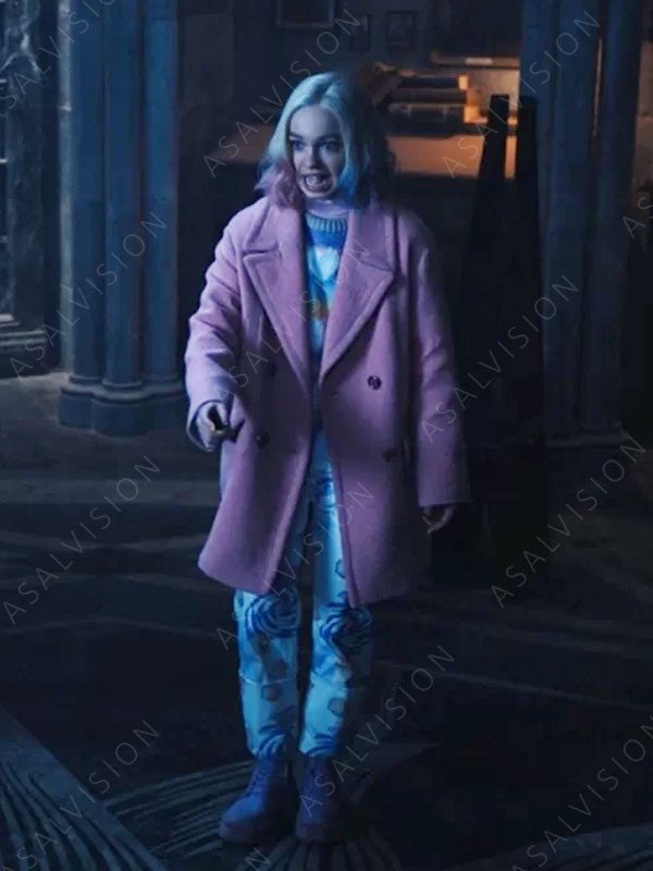 Wednesday Emma Myers Wool Pink Coat