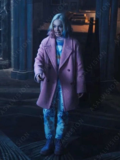 Wednesday Emma Myers Wool Pink Coat
