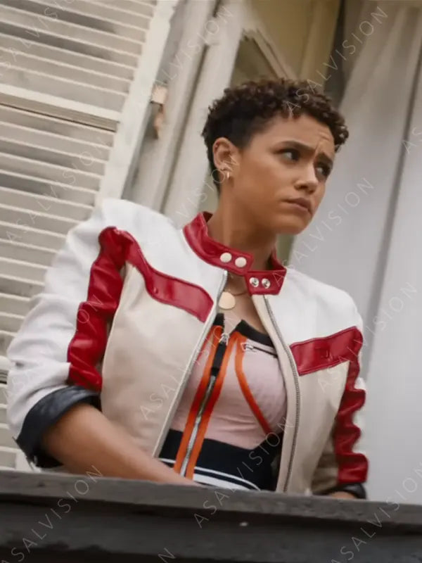 White And Red Biker Leather Jacket