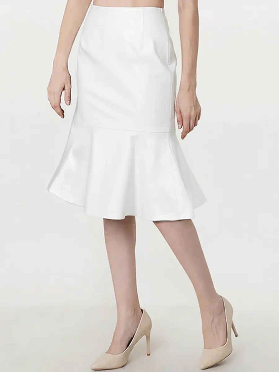 White Midi Skater Leather Skirt