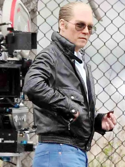 Whitey Bulger Johnny Depp Black Mass Black Leather Jacket