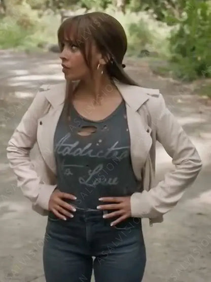 Wild Cards 2024 Vanessa Morgan White Biker Leather Jacket