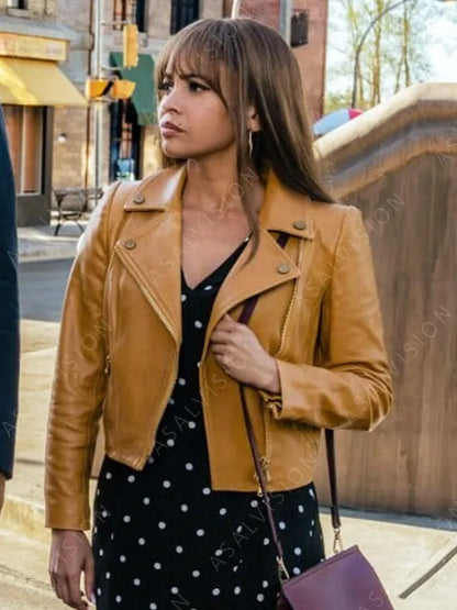 Wild Cards Season 1 Max Mitchell Tan Leather Jacket