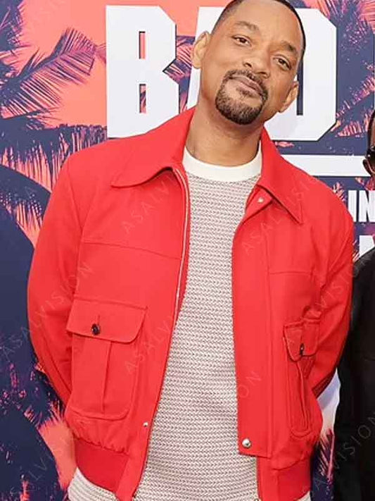 Will Smith Bad Boys Ride Or Die 2024 Mike Lowrey Red Bomber Jacket
