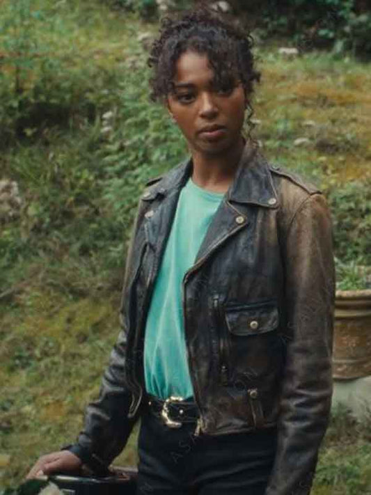 Wingwomen 2023 Manon Bresch Distressed Biker Leather Jacket