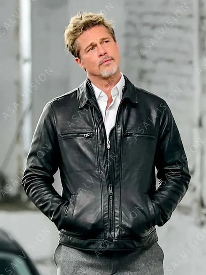 Wolves 2024 Brad Pitt Black Leather Jacket