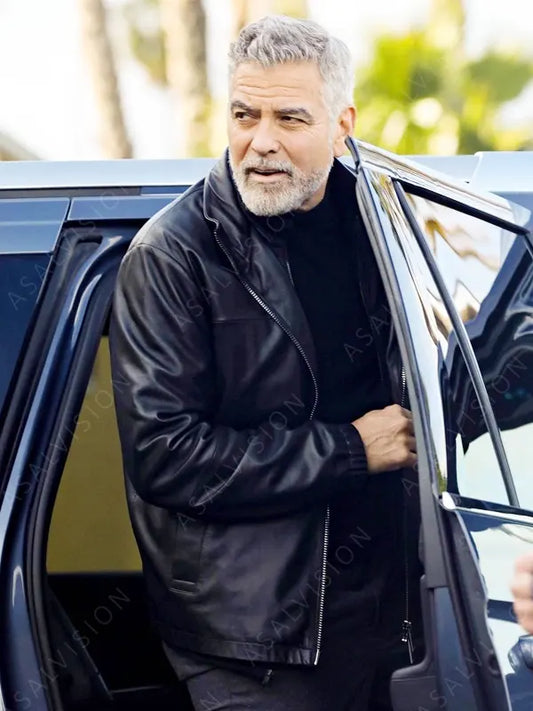 Wolves 2024 George Clooney Black Leather Jacket