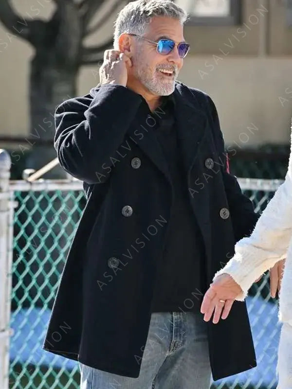 Wolves 2024 George Clooney Black Trench Coat