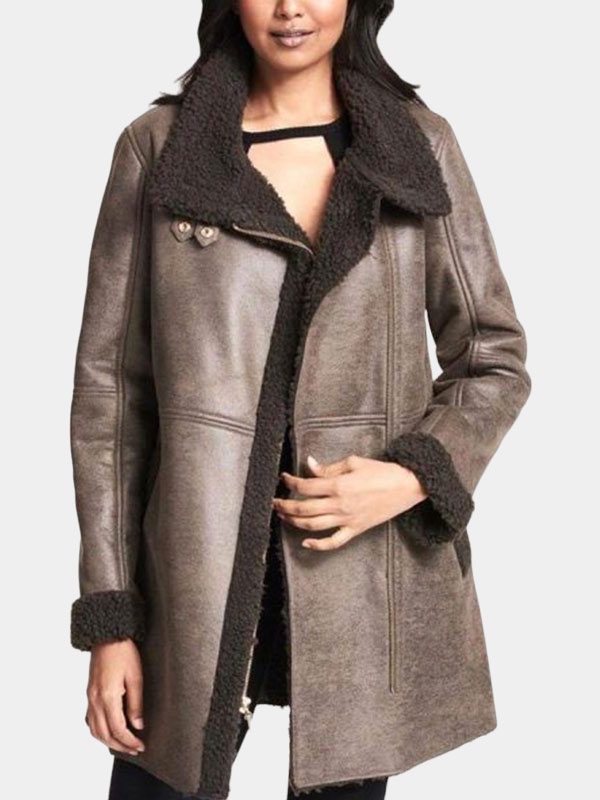 Women Asymmetrical Zip Sheepskin Leather Coat
