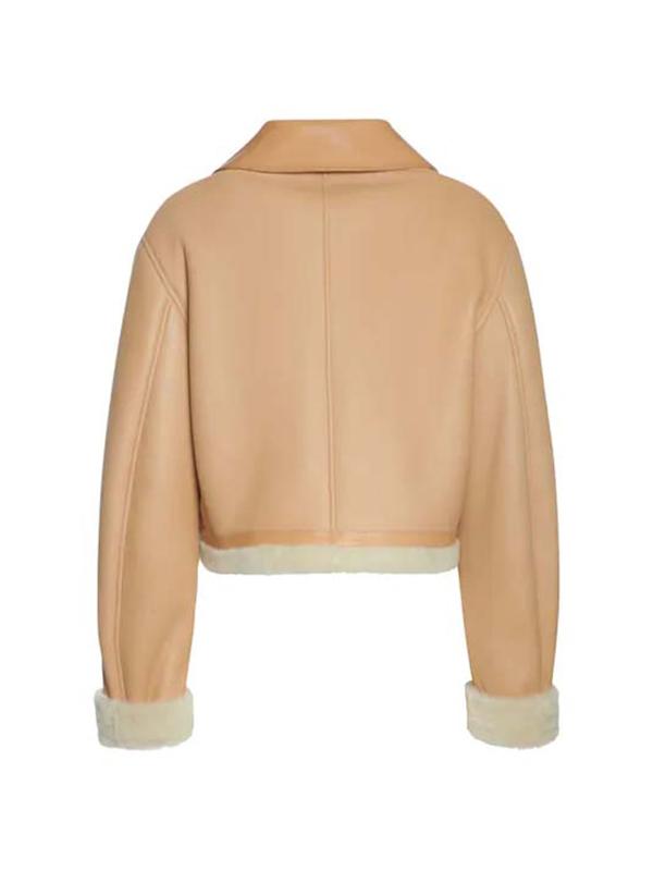 Women Bomber Aviator Shearling Jacket Back