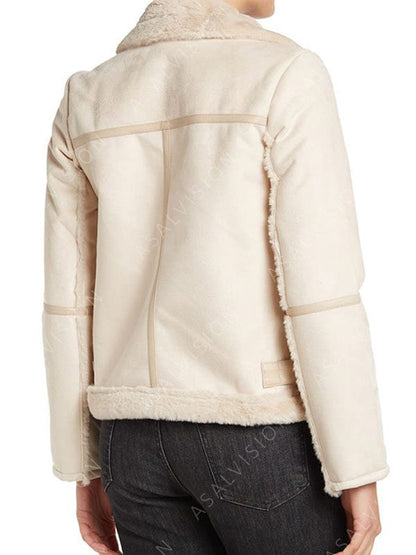 Women Ivory Fur Shearling Leather Jacket 