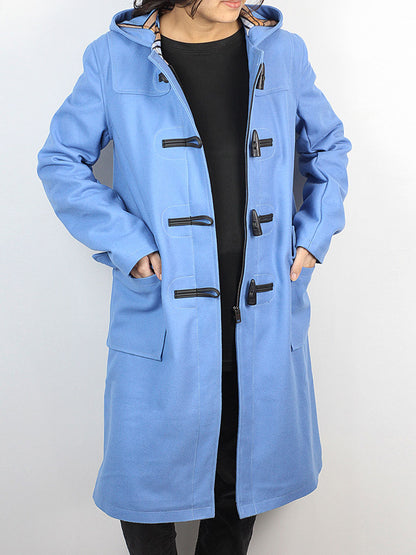 Women Blue Duffle Hooded Woo lCoat
