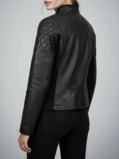 Women's Stretch Black Leather Jacket