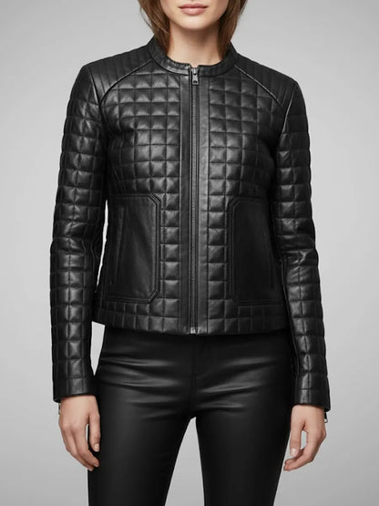 Women's Black Quilted Leather Jacket