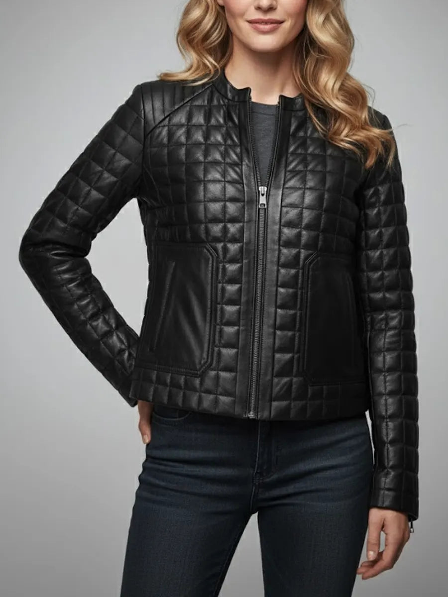Women's Black Quilted Leather Jacket