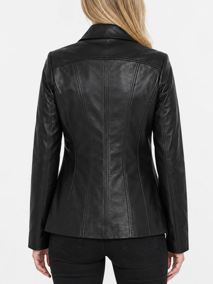 Womens Black Real Lambskin Leather Car Coat