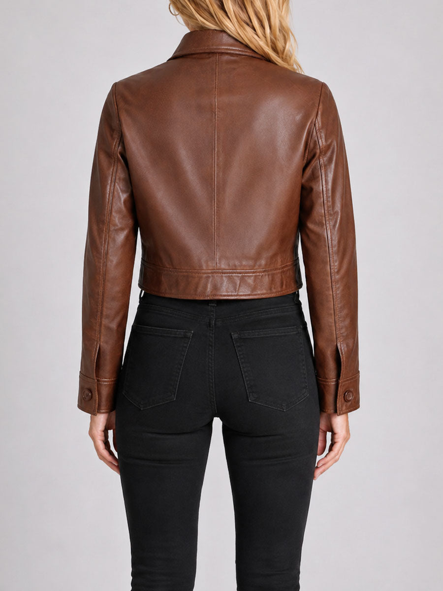 Cassidy Brown Cropped Leather Jacket