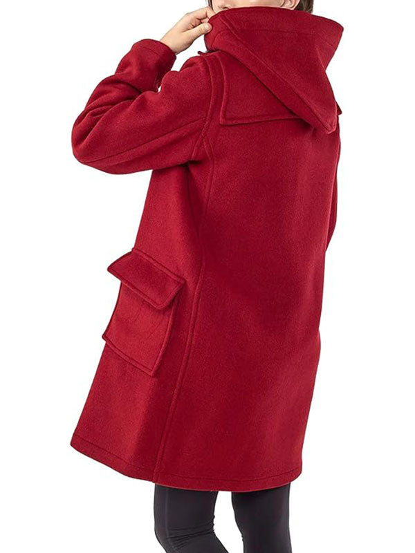 Womens Hooded Duffle Red Coat