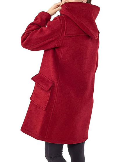 Womens Hooded Duffle Red Coat