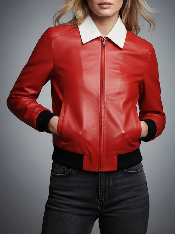 Women's Red Leather Jacket