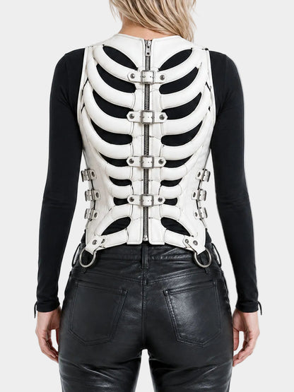 Womens Rib Cage Corset Skeleton Leather Vest