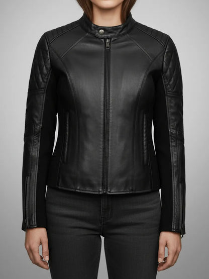 Women's Stretch Black Leather Jacket