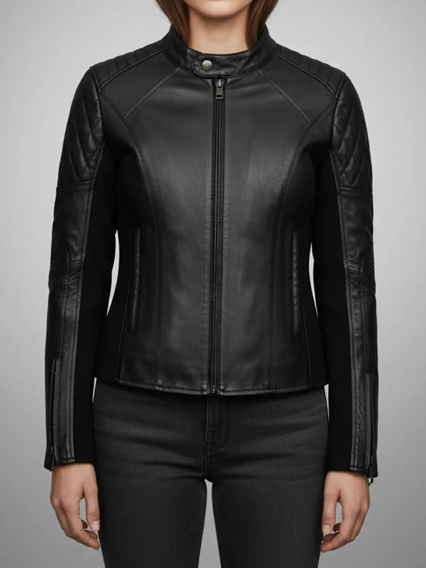 Women's Stretch Black Leather Jacket