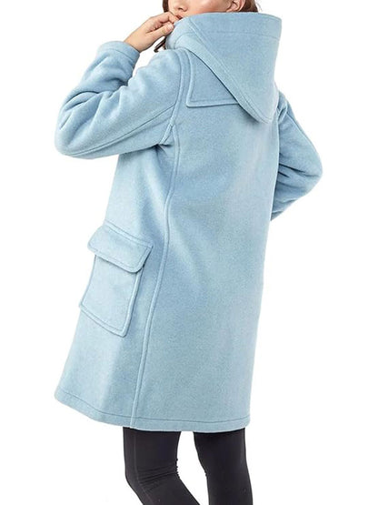 Womens Wool Duffle Blue Coat With Hood