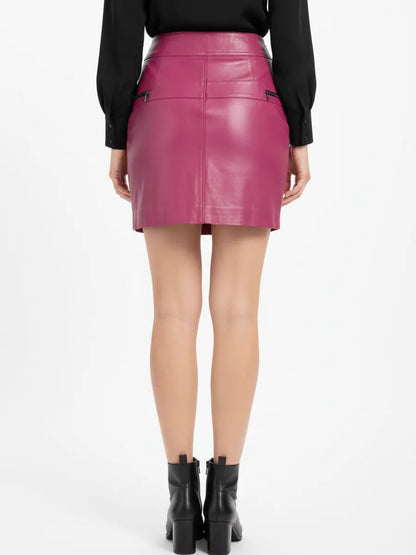 Zipper Style Pink Leather Skirt