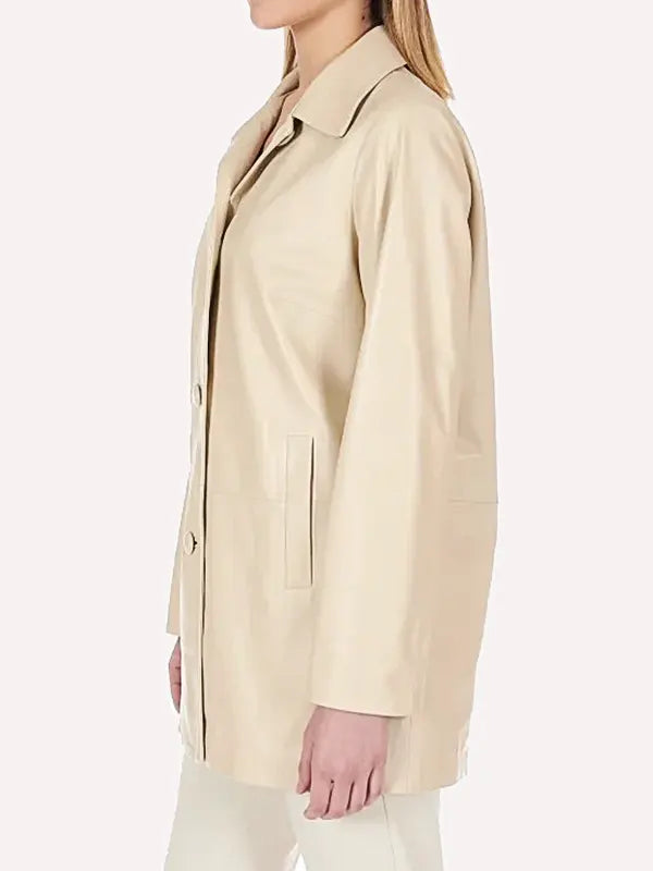 Women's 3-4 Length Beige Real Leather Jacket
